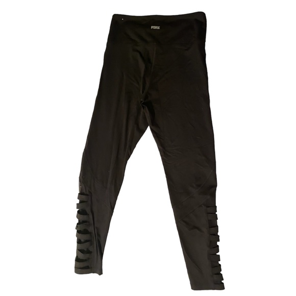 PINK Victoria's Secret Black High Waist Leggings Side Mesh Panel Size Large - Picture 3 of 10